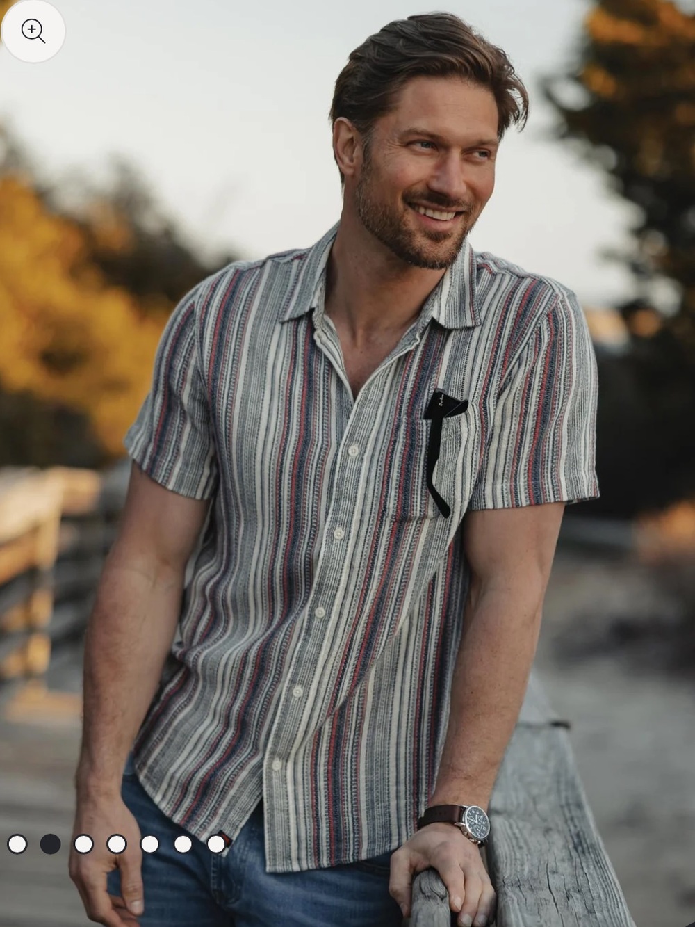 The Normal Brand Freshwater Short Sleeve Button Up in Americana Stripe